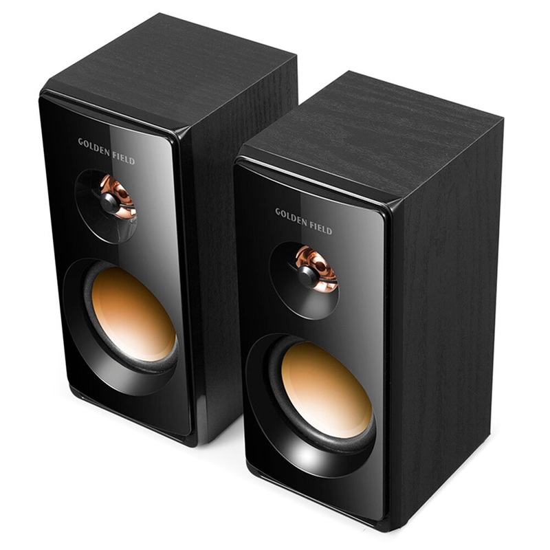 Golden Field M102 Desktop Multimedia 2.0 Soundtrack Speaker USB Wooden Small Audio Subwoofer Volume Adjustment 3.5mm Audio Interface Compatibility