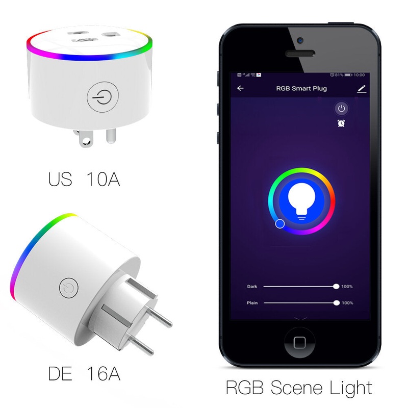 MoesHouse WiFi Smart Plug Wireless RGB Power Socket Smart Life/Tuya App Wireless Remote Control Work with Alexa Google Home