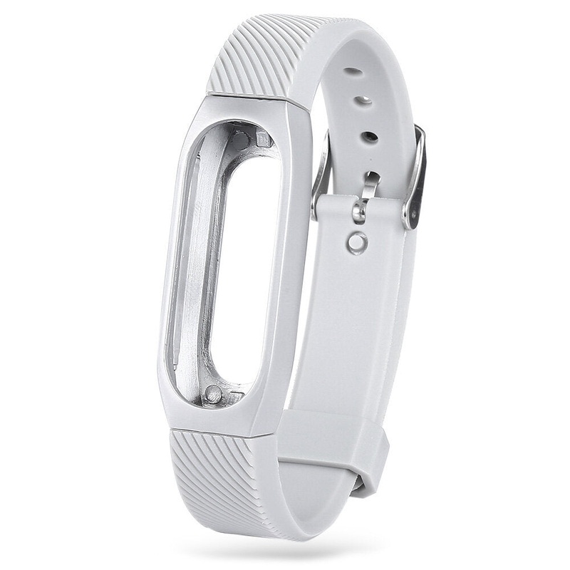 Replacement 14mm Rubber Strap Metal Case Bracelet Wristband for Xiaomi Miband 2 Non-original