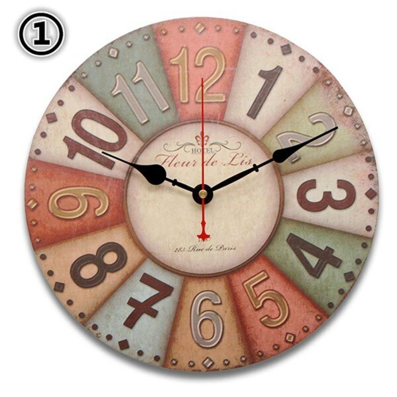 Round Vintage Rustic Wooden Wall Clock Quartz Movement