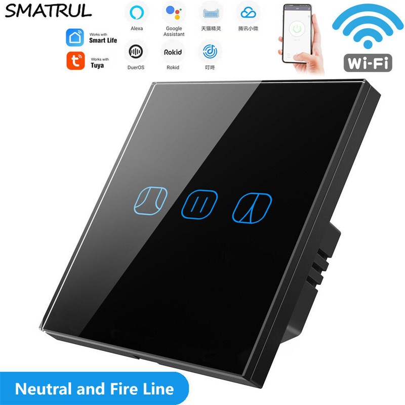 SMATRUL DS151 WiFi 86 Type Touch Switch Smart Home Wireless Remote Control Electric Curtain Shutter Switch Panel Work With Tuya APP Alexa Amazon Google Assistant