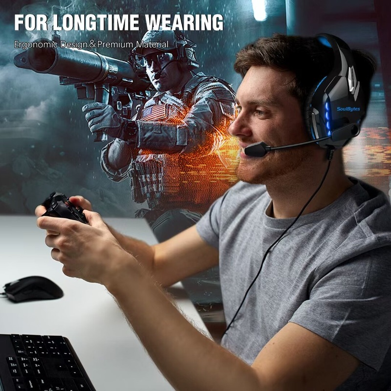 Soulbytes S11 Gaming Headphones RGB Light Noise Cancelling Surround Sound Gaming Wired Headsets with Mic