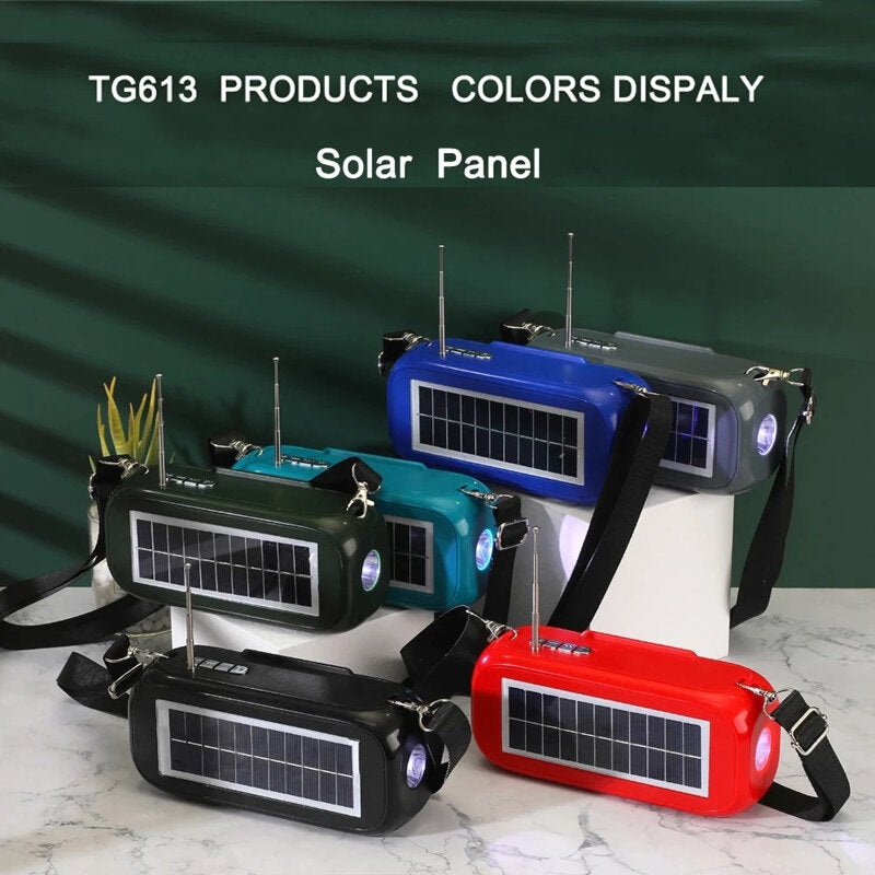 TG613 Solar Portable bluetooth 5.0 3D Stereo Bass Column FM Radio Outdoor USB Speakers Support AUX/WAV TF Subwoofer with LED Flashlight