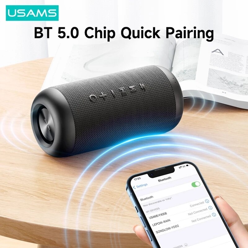 USAMS YX008 bluetooth Speaker Wireless Speakers Long Endurance IPX6 Waterproof  TF Card AUX Portable Outdoor Speaker with Mic