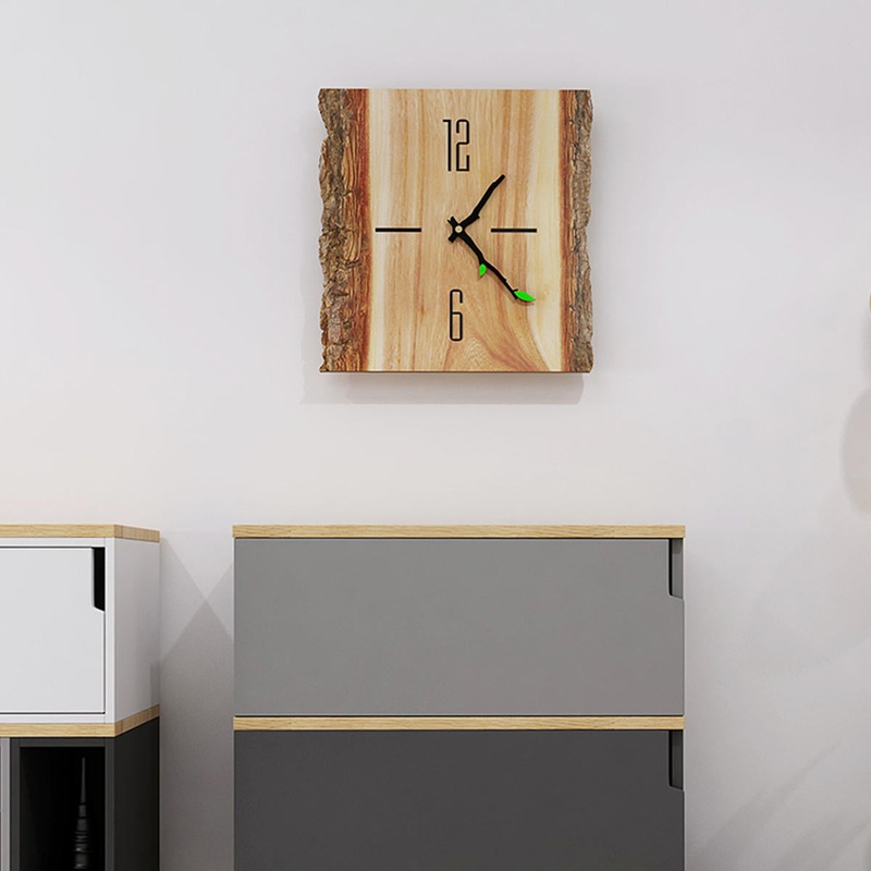 Wood Timber 12inch Square Vintage Wall Clock Cafe Office Home Kitchen Decor Silent