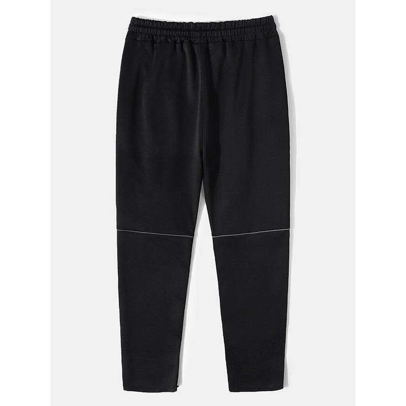 Men Active Sports Contrast Lined Jogging Zip Pocket Ankle Length Drawstring Pants