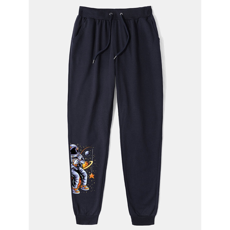 Men Astronaut Drawstring Elastic Waist Ankle Length Casual Pants
