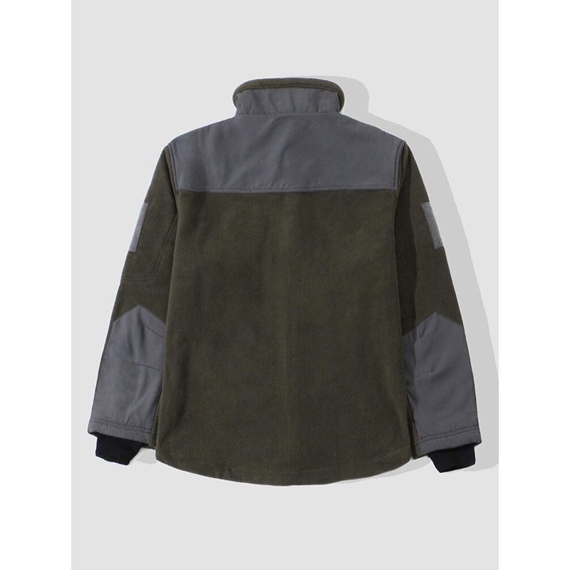 Men Colorblock Drawstring Front Zip Pocket Warm Long Sleeve Casual Coats