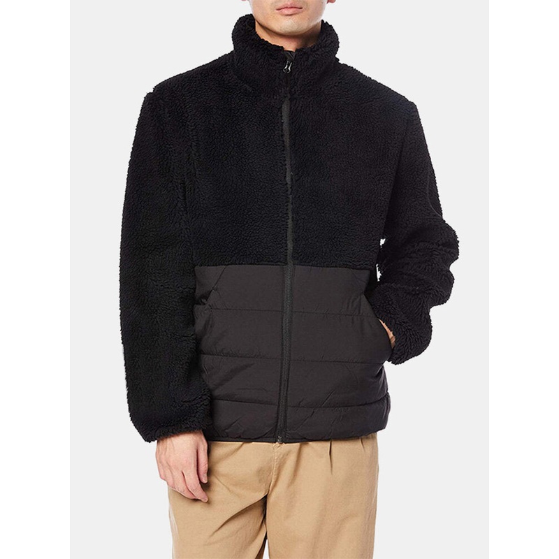 Men Lamb Wool Solid Front Zipper Side Pocket Casual Jackets