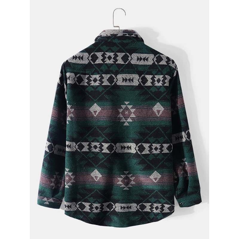 Men Nomadic Retro Tribal Double Pockets Curved Hem Casual Jackets