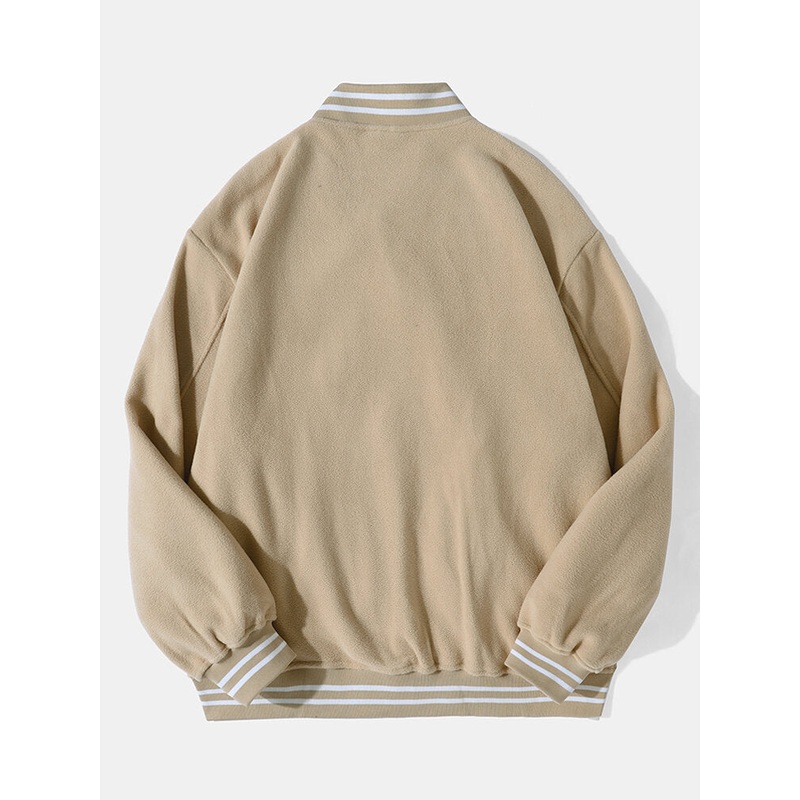 Men Polar Fleece Front Buttons Pockets Long Sleeve Casual Jackets