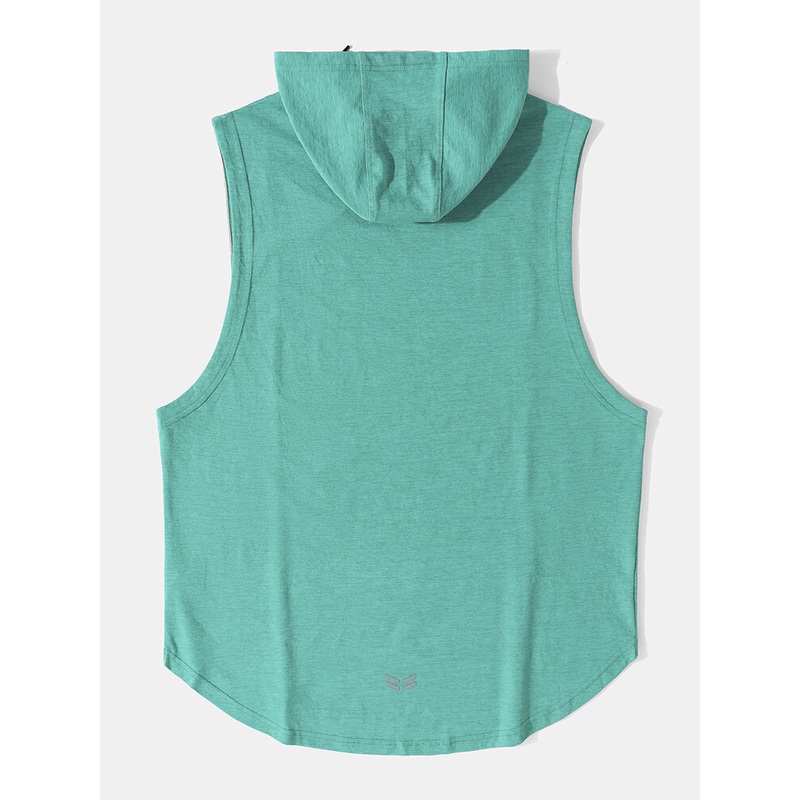 Men Reflective Logo Breathable Quick-dry Hooded Sporty Tank Tops