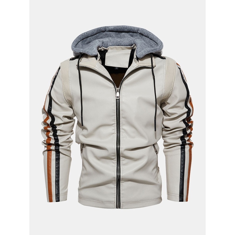 Men Solid Color Zipper Pockets Thick Warm Casual Hooded Coats