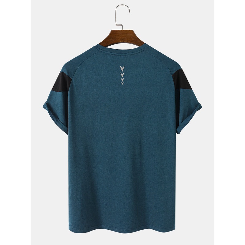 Men Spliced Mid Elastic Soft Lightly Sports Shirts Breathable Activewear Tops