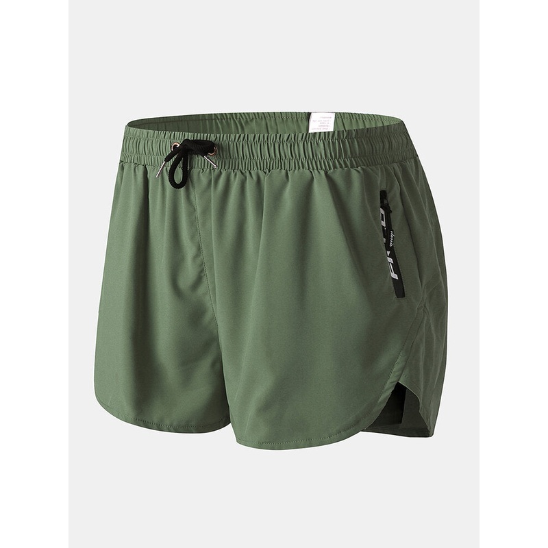 Men Sports Breathable Moisture Drawstring Bicycle Shorts Mesh Liner Zipper Pocket Mini Shorts