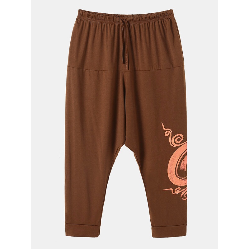 Men Ukiyoe Paisley Wide-leg Drawstring Elastic Waist Ankle Length Pants