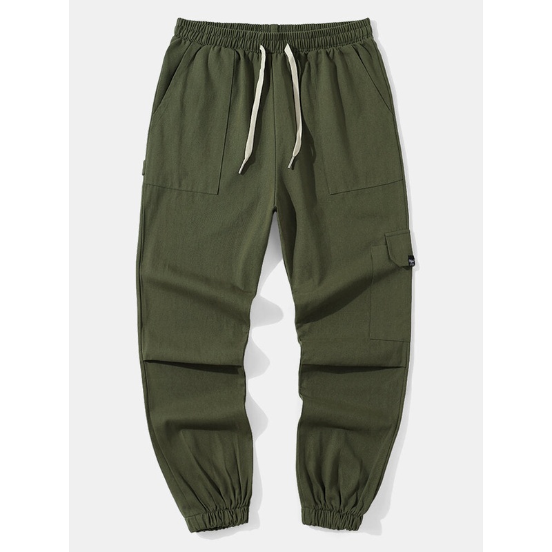 Mens 100%Cotton Clean Color Utility Ankle Length Pants