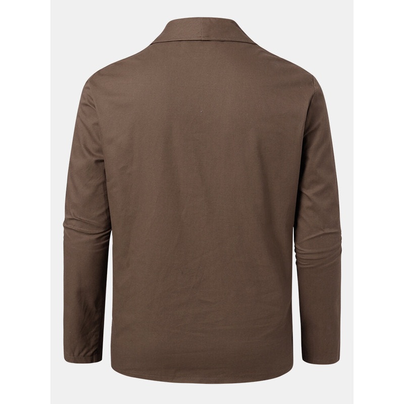 Mens Brown Vintage Single-Breasted Jacket With Double Pocket