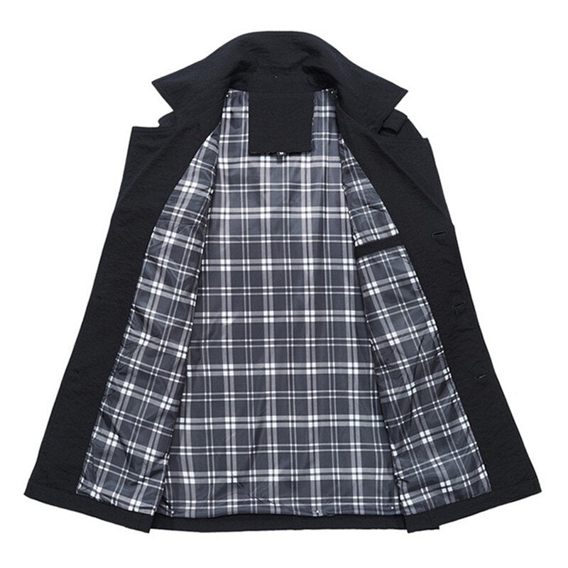 Mens Casual Slim Black Trench Coat Winter Classic Trench Coats
