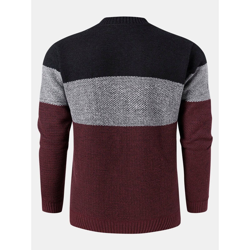 Mens Colorblock Knitted Zipper Baseball Collar Sweater Cardigans