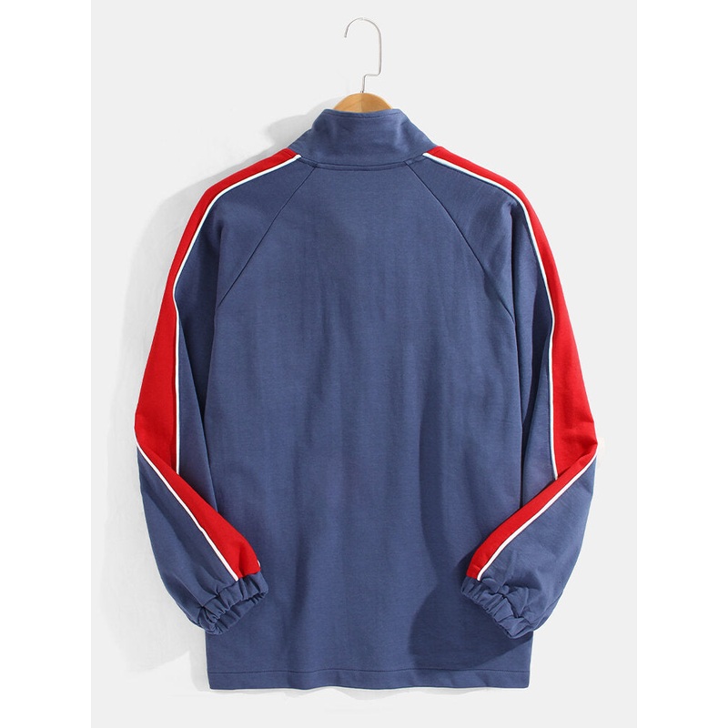 Mens Contrast Color Zipper Raglan Sleeve Jacket With Pocket