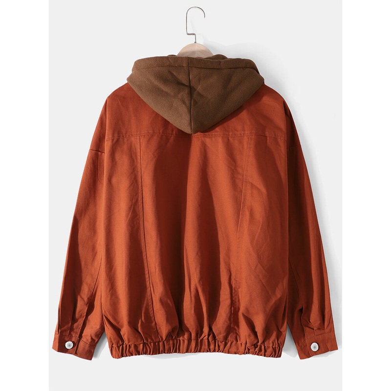 Mens Contrast Faux Twinset Cotton Cargo Style Drawstring Hooded Jacket