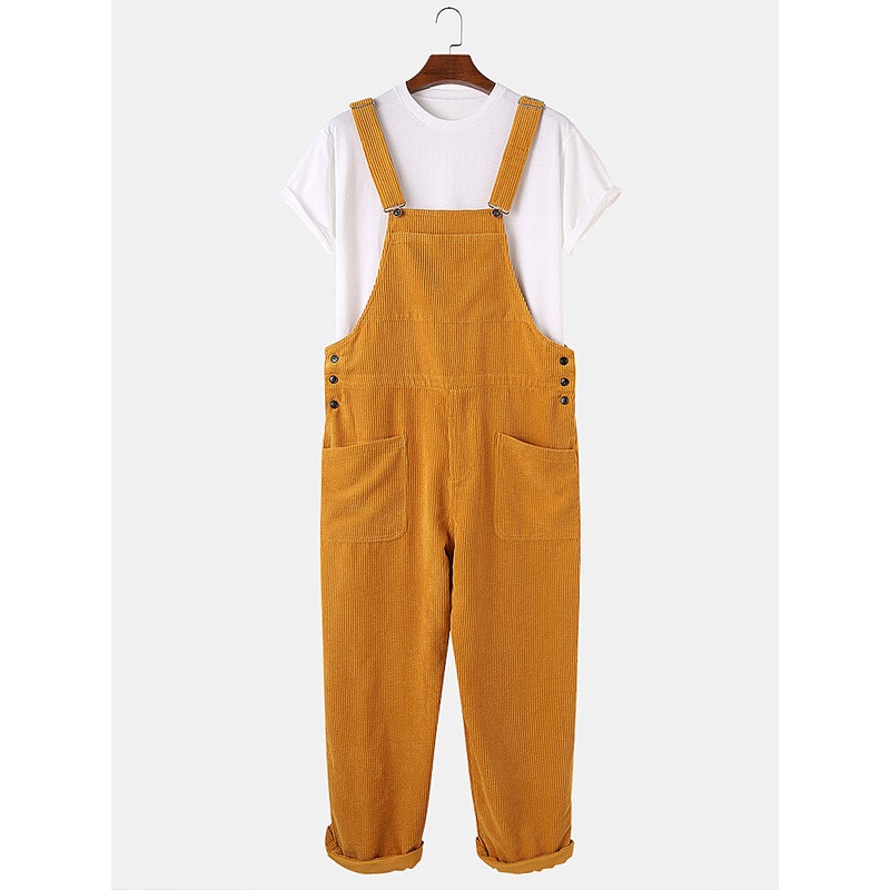 Mens Corduroy Multi Pocket Sleeveless Loose Jumpsuits