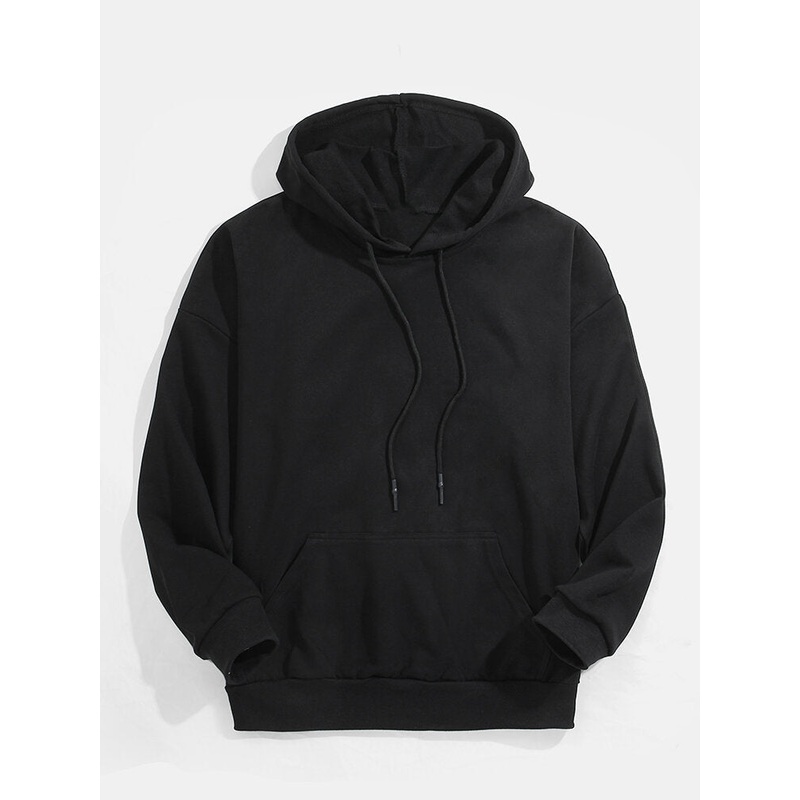 Mens Design Skull Back Print Kangaroo Pocket Black Hoodies