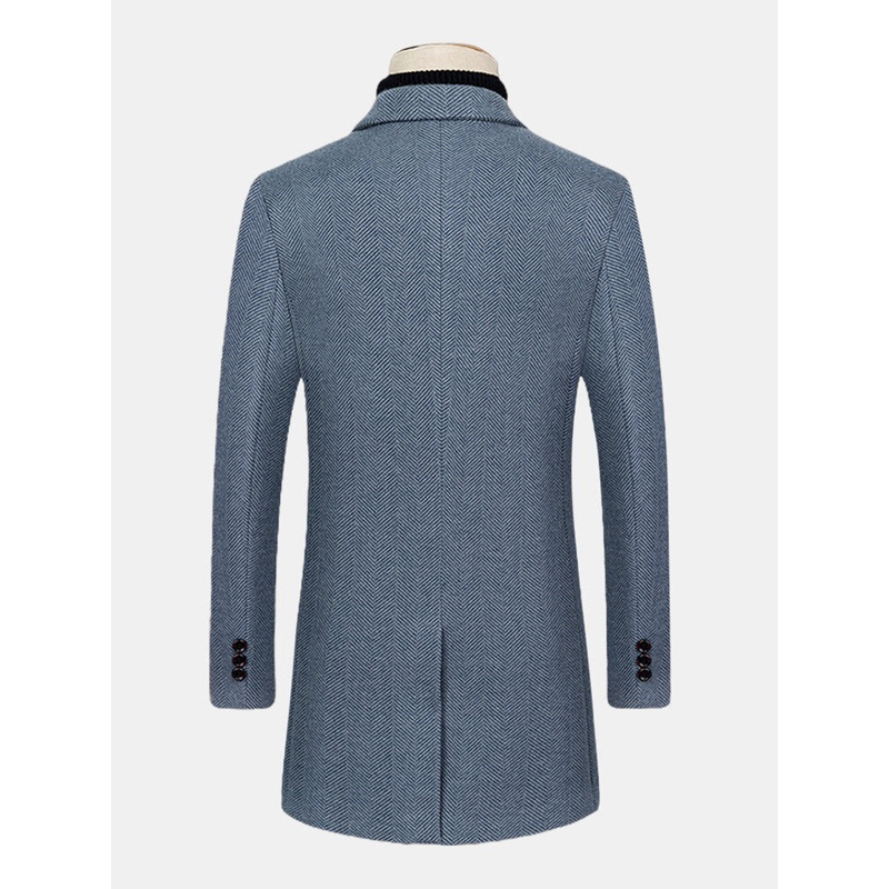 Mens Lapel Mid Length Jacquard Split Back Thick Regular Fit Coat