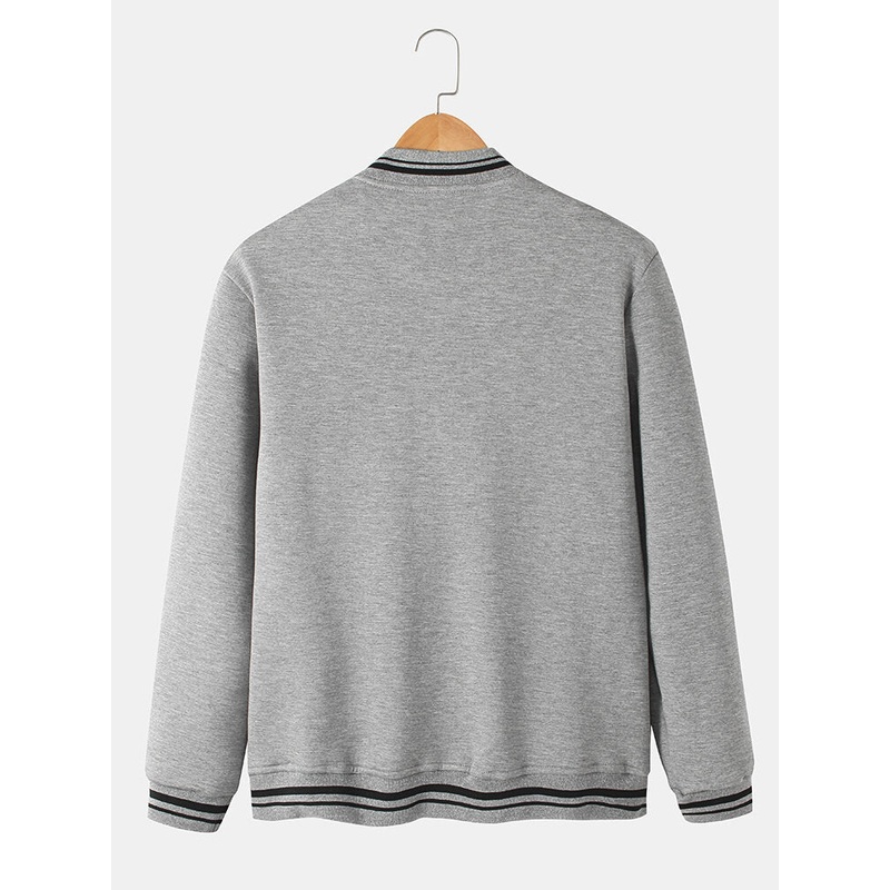 Mens Letter Print Baseball Collar Slant Pocket Long Sleeve Jacket