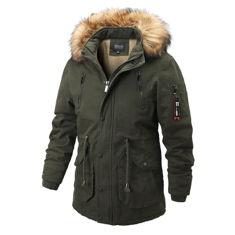 Mens Outdoor Detachable 100% Cotton Thickenen Warm Windproof Casual Coats