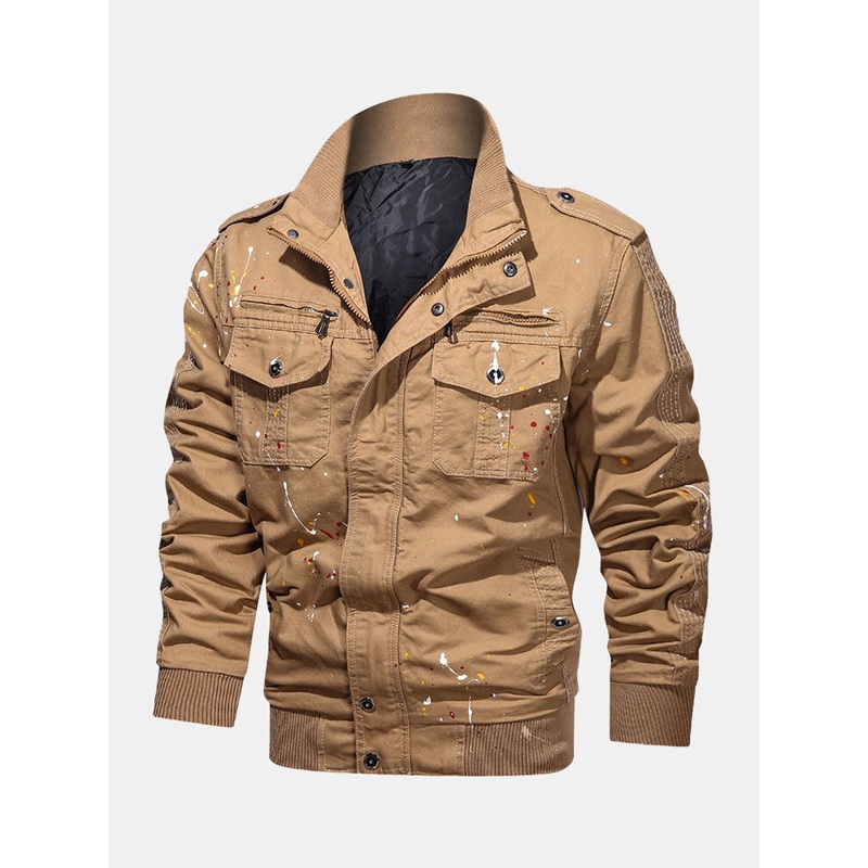 Mens Paint Print Cotton Multi Pocket Jacket