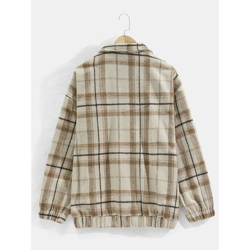 Mens Plaid Button Up Lapel Vintage Jacket With Pocket