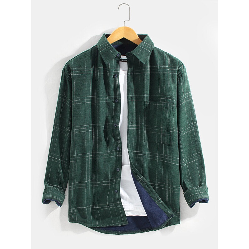 Mens Plaid Casual Cotton Thick Turn Down Collar Leisure Jacket