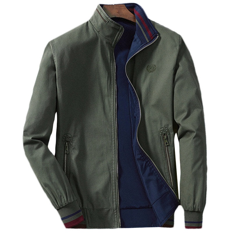 Mens Revsersible Embroidery Chest Logo Cotton Zipper Pocket Casual Solid Color Jacket
