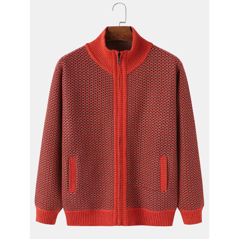 Mens Rib-Knit Zip Up Slant Pocket Casual Warm Cardigans