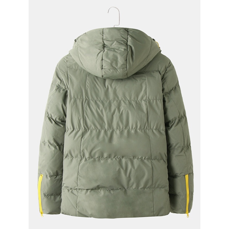 Mens Simple Solid Color Side Pocket Thicken Warm Hooded Coats