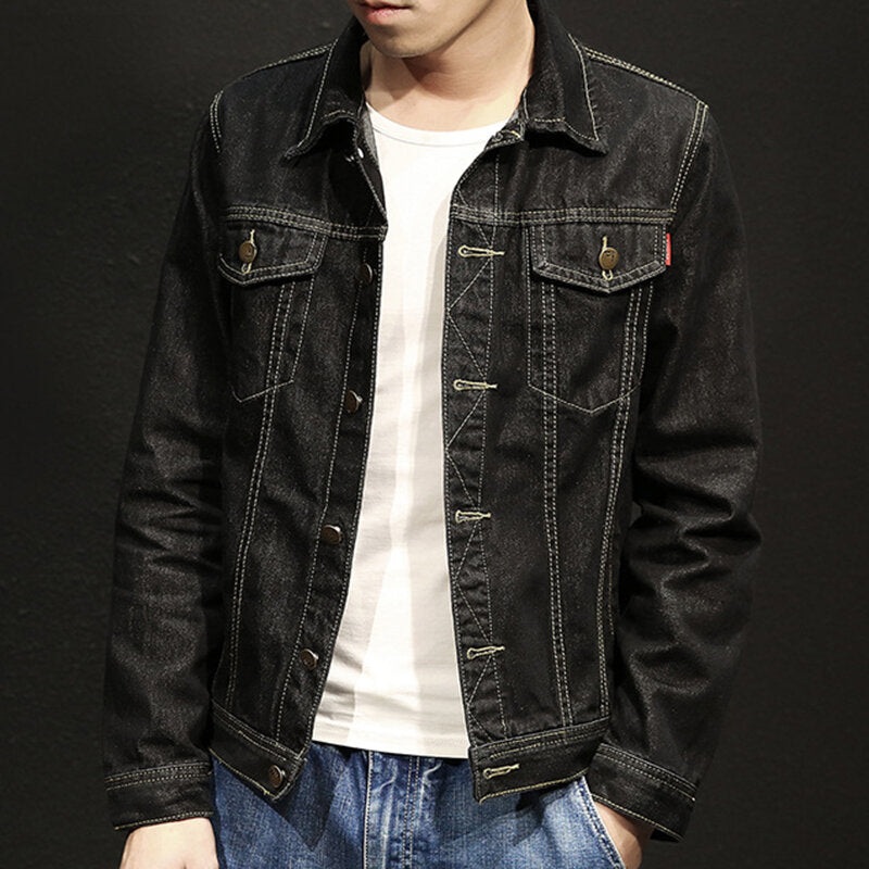 Mens Slim Turn Down Collar Spring Autumn Casual Denim Coats