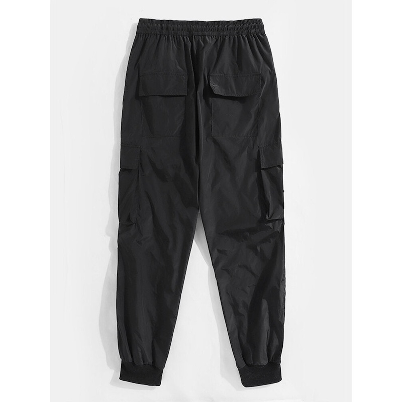 Mens Solid Color Bungee Cords Pockets Designer Casual Jogger Pants