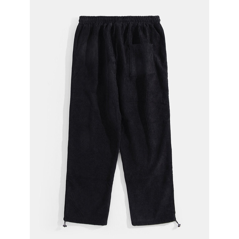 Mens Solid Color Corduroy Drawstring Waist Thick Jogger Pants With Bungee Cords