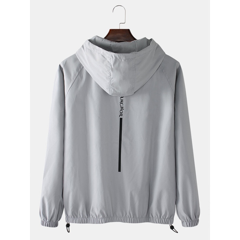 Mens Solid Color Raglan Sleeves Bodycon Hem Hoodie Jacket With Pocket