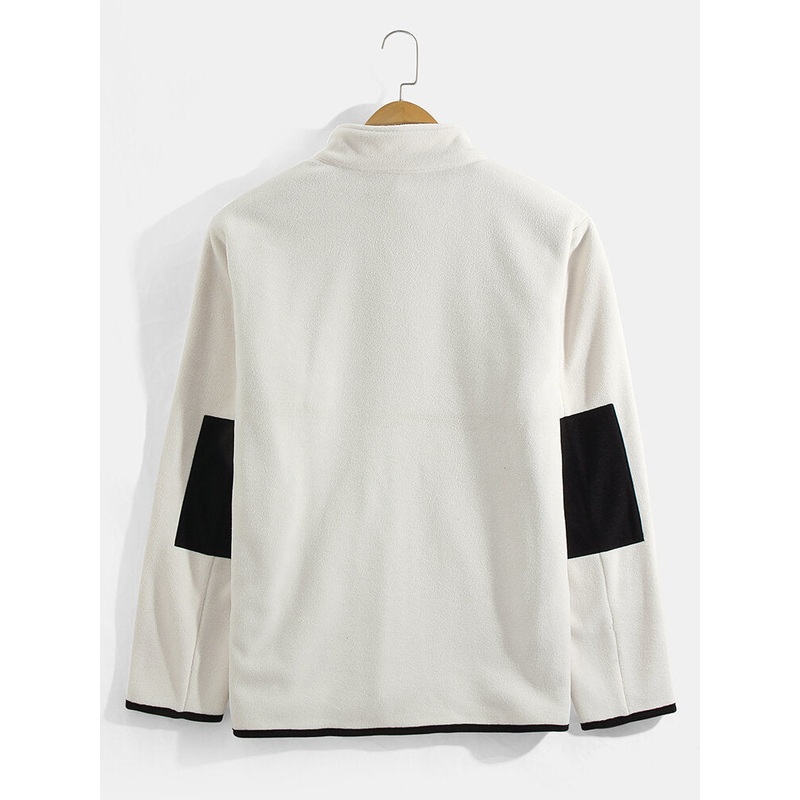 Mens Solid Color Soft Fleece Pocket Pullover Jacket