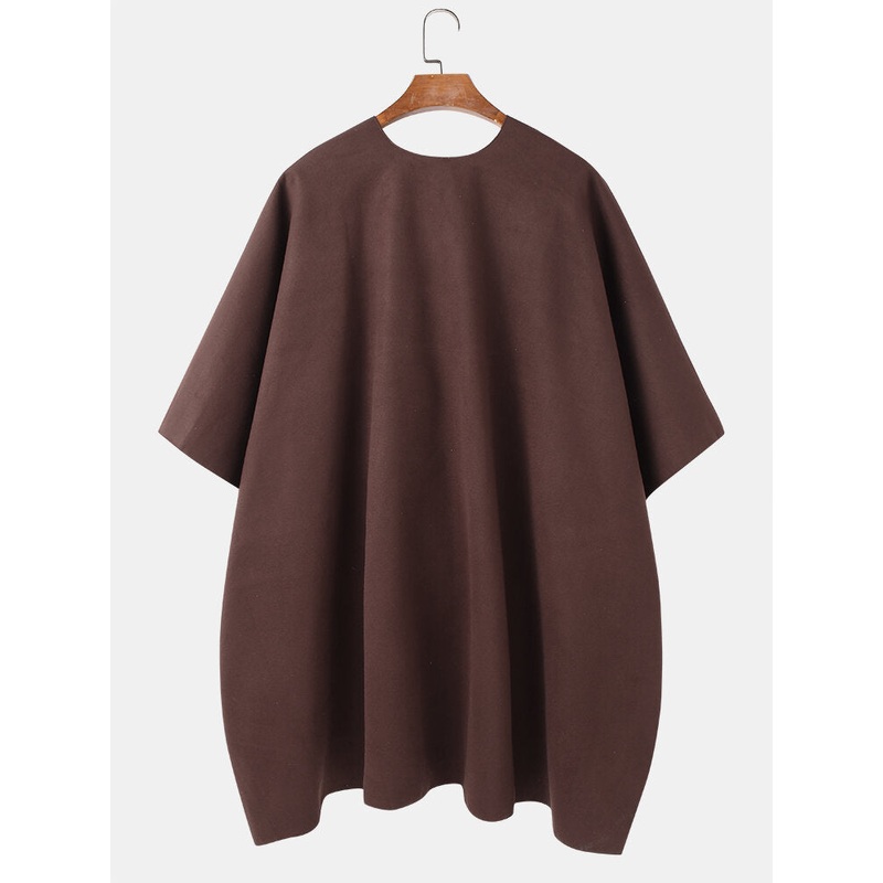 Mens Solid Open Front Casual High Low Hem Oversized Cape Cardigans
