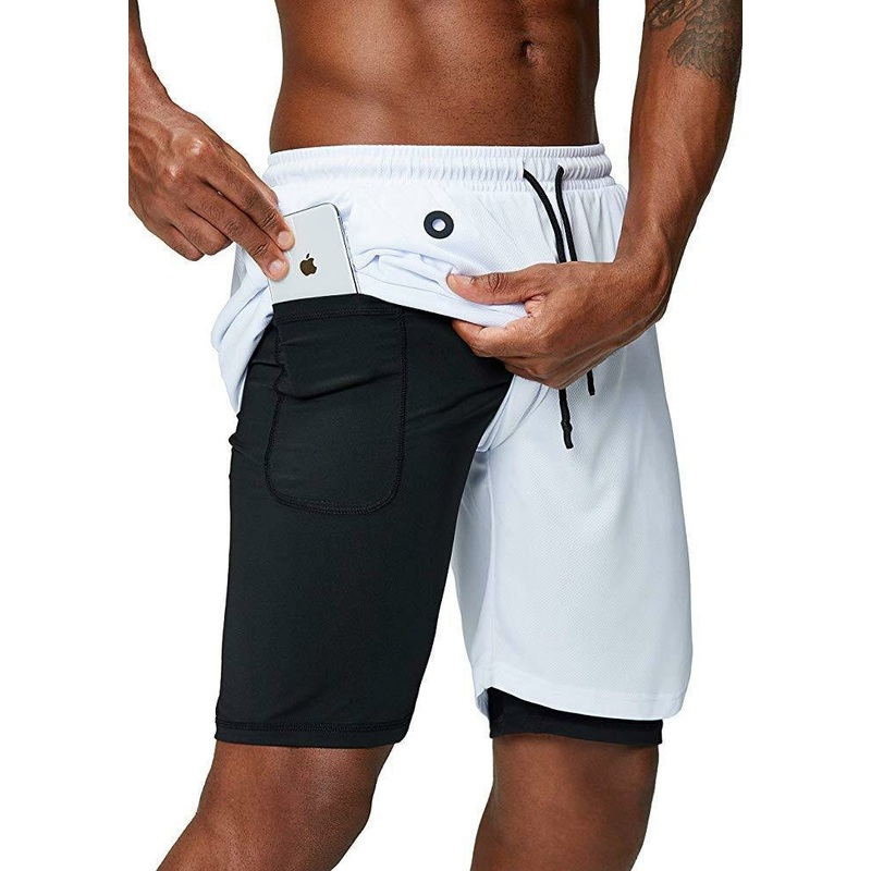 Mens Solid Quick-Drying Practical Pocket High Elasticity Sport Training Gym Fitness Shorts