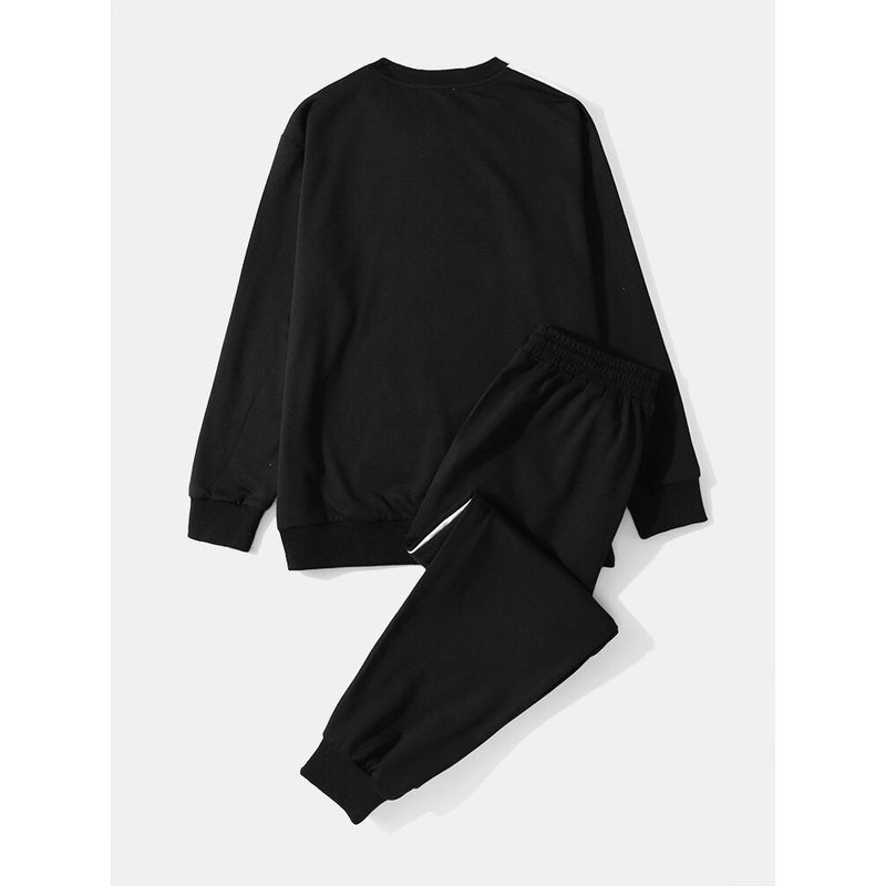 Mens Sport Black White Patchwork Sweatshirt Ankle Length Bottom Suits