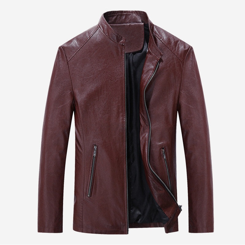 Mens Stand Collar Black Biker Jacket Spring Autumn Faux Leather Coats