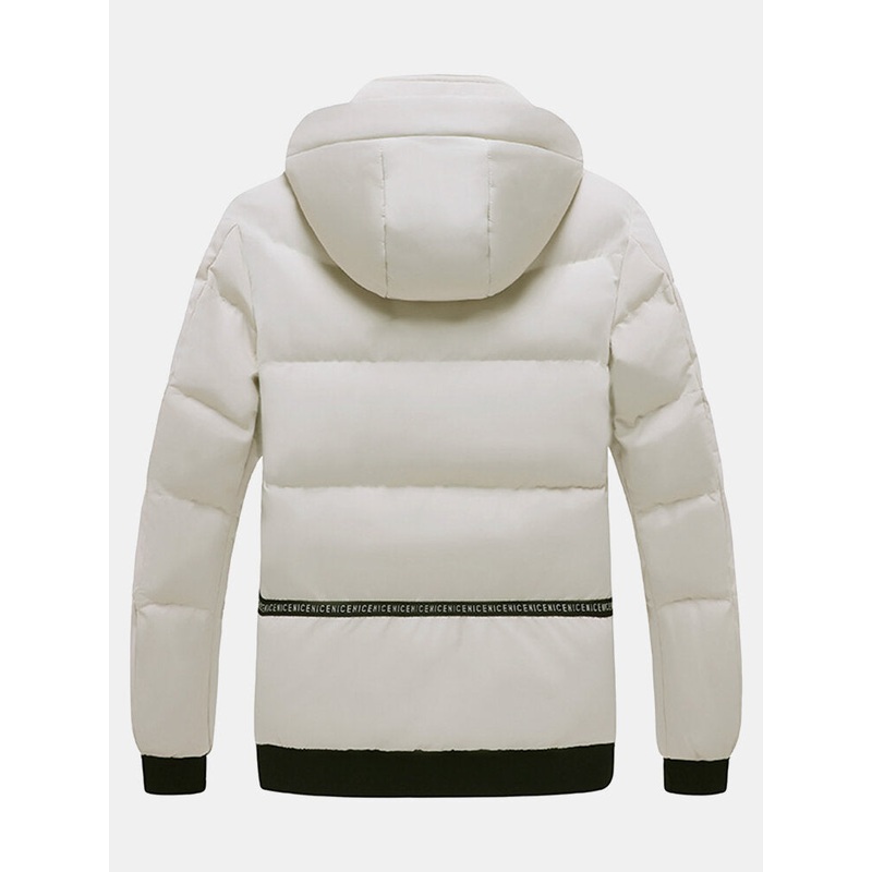 Mens Windproof Warm Soldi Color Zipper Hooded Coats With Pocket