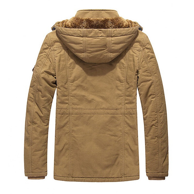 Mens Winter Cotton Thick Fleece Multifunction Pockets Drawstring Warm Jacket
