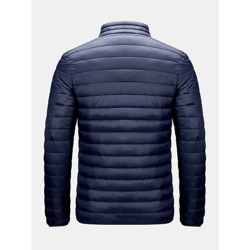 Mens Zip Front Quilted Solid Basic Padded Coats With Pocket