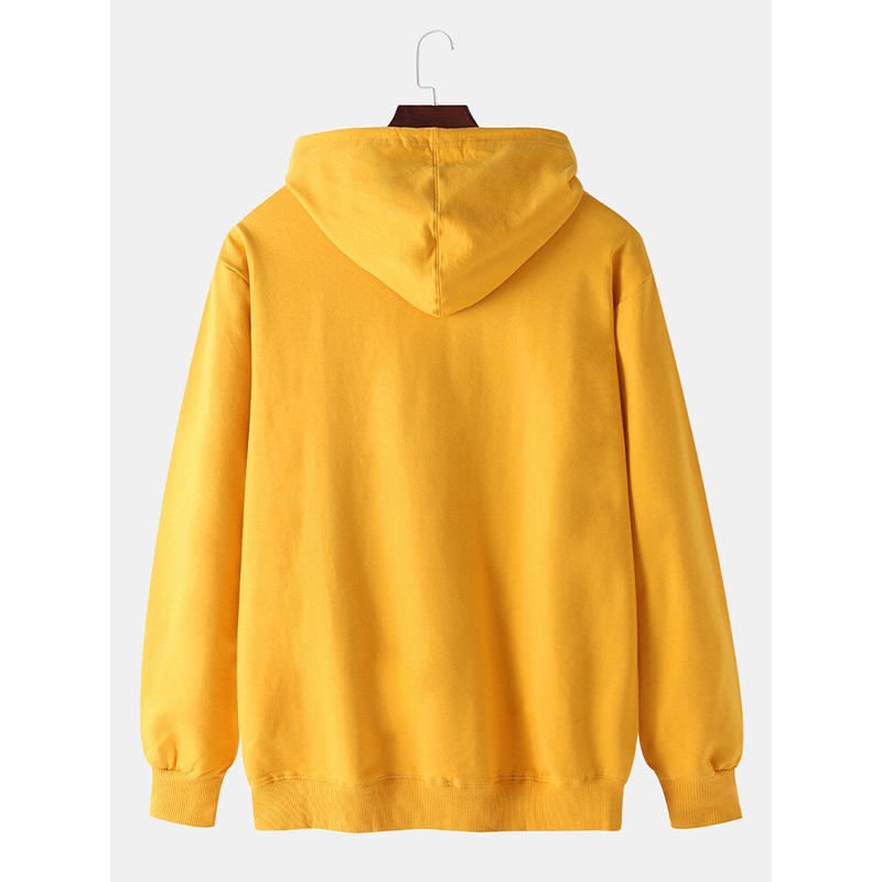 Cotton Mens Cartoon Cat Print Long Sleeve Cute Drop Shoulder Hoodies